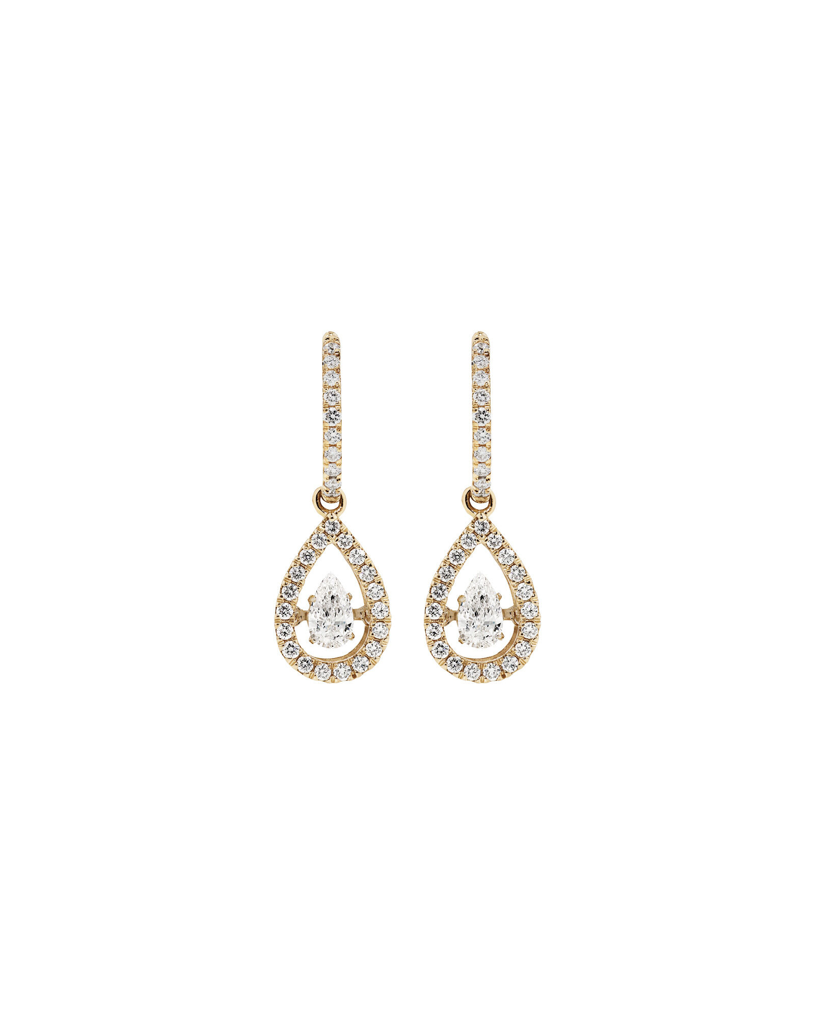 Lume Lab Huggie Earrings with 1.00 Carat TW Pear & Round Brilliant Laboratory-Grown Diamonds in 10kt Yellow Gold
