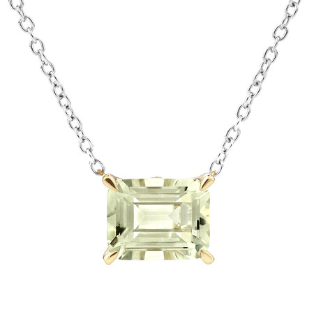 Natural Green Amethyst Necklace in Sterling Silver and 10kt Yellow Gold
