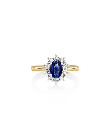 Ring with Ceylonese Sapphire & 1/2 Carat TW of Diamonds in 14kt Yellow & White Gold Ring with Ceylonese Sapphire & 1/2 Carat TW of Diamonds in 14kt Yellow & White Gold
