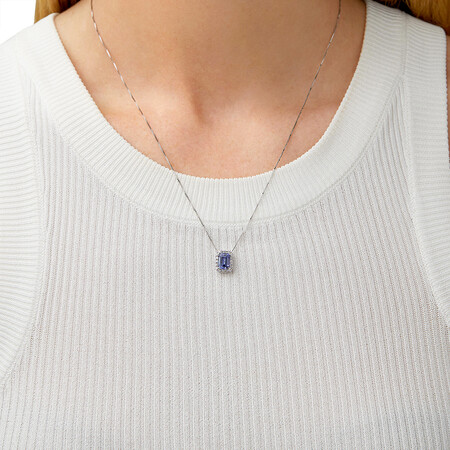 Halo Pendant with Tanzanite & 0.17 Carat TW of Diamonds in 14kt White Gold Halo Pendant with Tanzanite & 0.17 Carat TW of Diamonds in 14kt White Gold