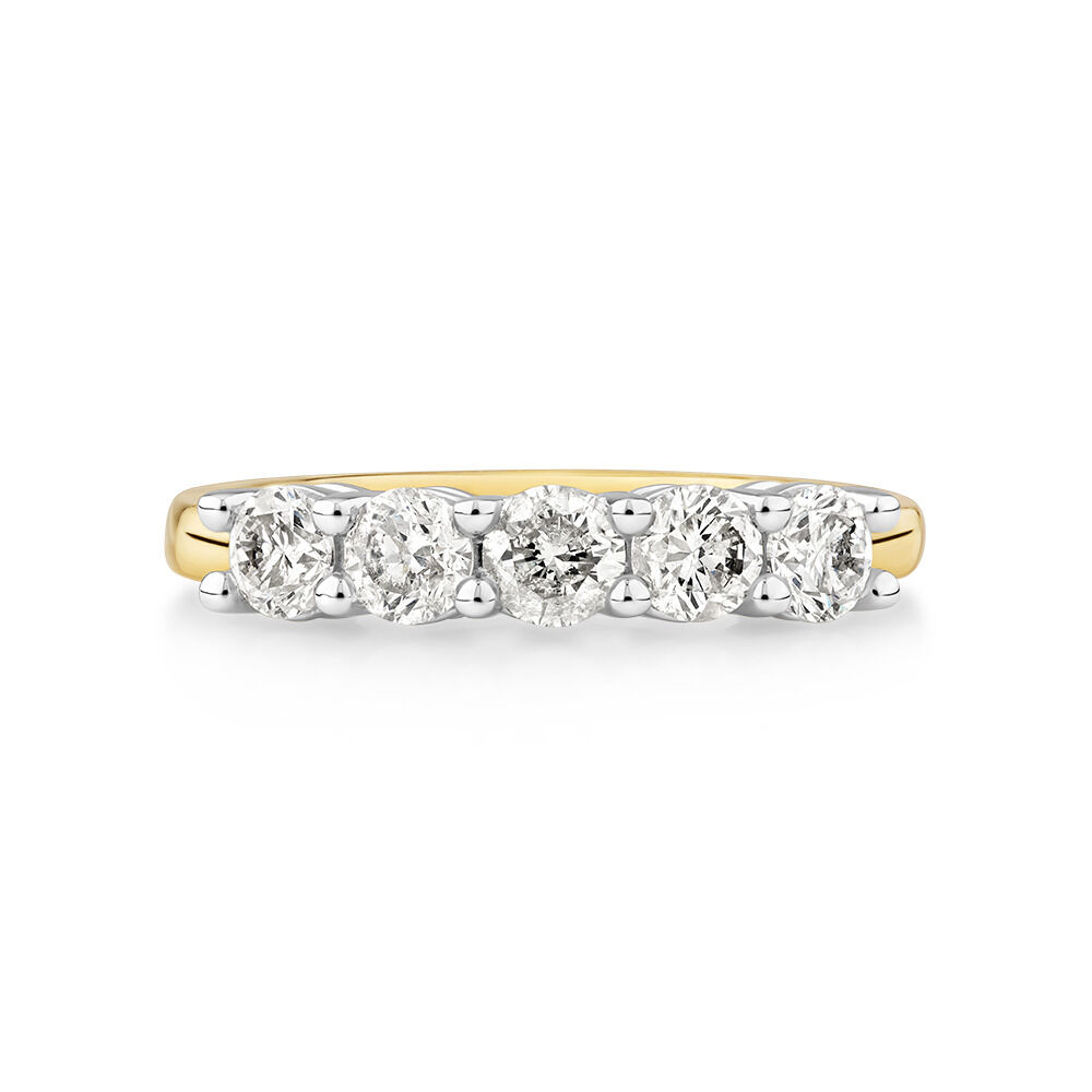 Alliance à cinq pierres Evermore en or blanc et jaune 14 K avec diamants totalisant 1 ct