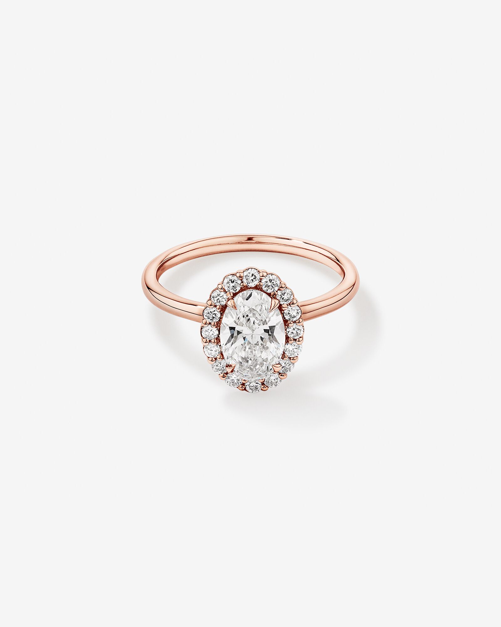 Carat TW Oval Cut Laboratory-Grown Diamond Halo Engagement Ring in 14kt Rose Gold