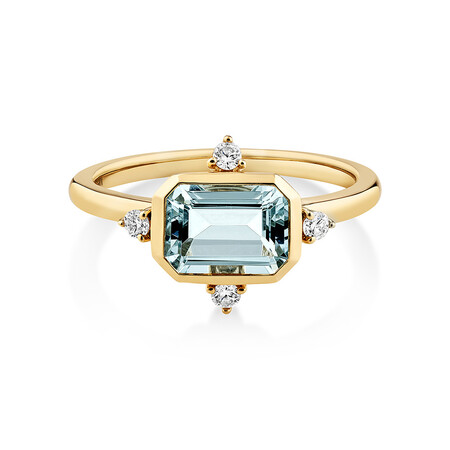Aquamarine Bezel Ring with Diamonds in 10kt Yellow Gold Aquamarine Bezel Ring with Diamonds in 10kt Yellow Gold