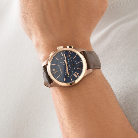Men's Chronograph Watch in Brown Tone Stainless Steel and Brown Leather Men's Chronograph Watch in Brown Tone Stainless Steel and Brown Leather