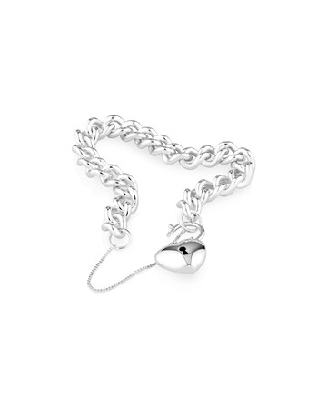 19cm (7.5") Heart Padlock Curb Bracelet in Sterling Silver 19cm (7.5") Heart Padlock Curb Bracelet in Sterling Silver