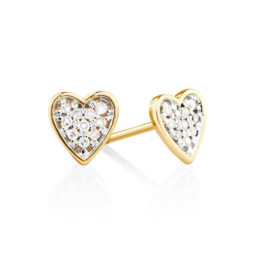 Heart Stud Earrings with Diamonds in 10kt Yellow Gold