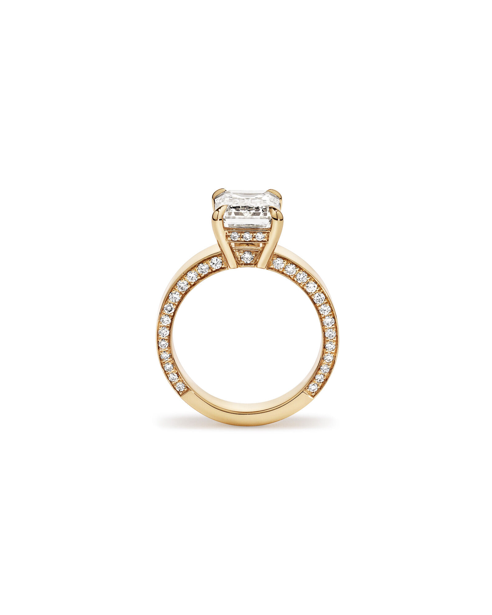 Bague de fiançailles en or jaune 18 carats avec diamant de laboratoire taille émeraude de 4,56 carats