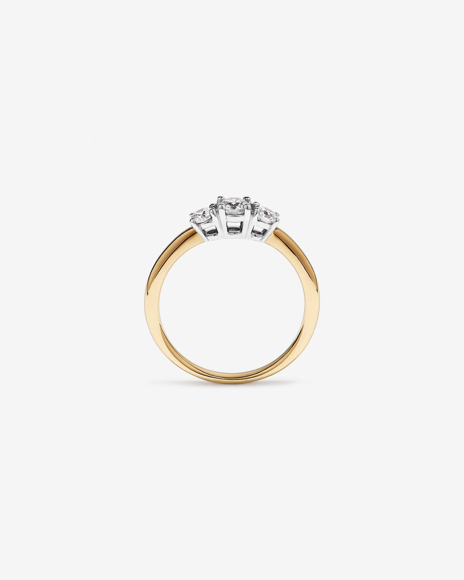 Bague en or jaune et blanc 14 carats avec diamants de 0,50 carat et 3 pierres Signature 101