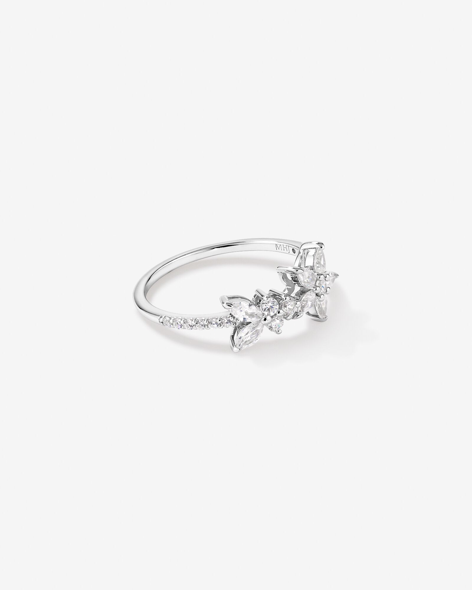 Floral Pavé Ring with Cubic Zirconia Sterling Silver