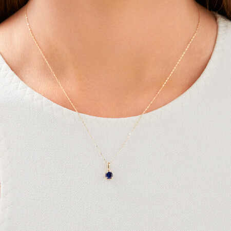 Pendant with Laboratory Created Blue Sapphire in 10kt Yellow Gold Pendant with Laboratory Created Blue Sapphire in 10kt Yellow Gold