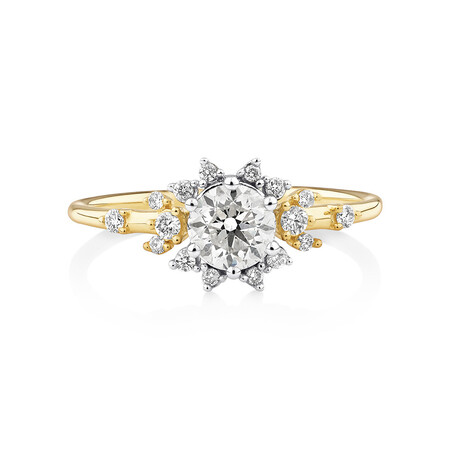 Scatter Halo Ring with 0.73 Carat TW of Diamonds in 14kt Yellow & White Gold Scatter Halo Ring with 0.73 Carat TW of Diamonds in 14kt Yellow & White Gold
