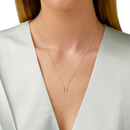 N Initial Necklace with 0.10 Carat TW of Diamonds in 10kt White Gold N Initial Necklace with 0.10 Carat TW of Diamonds in 10kt White Gold