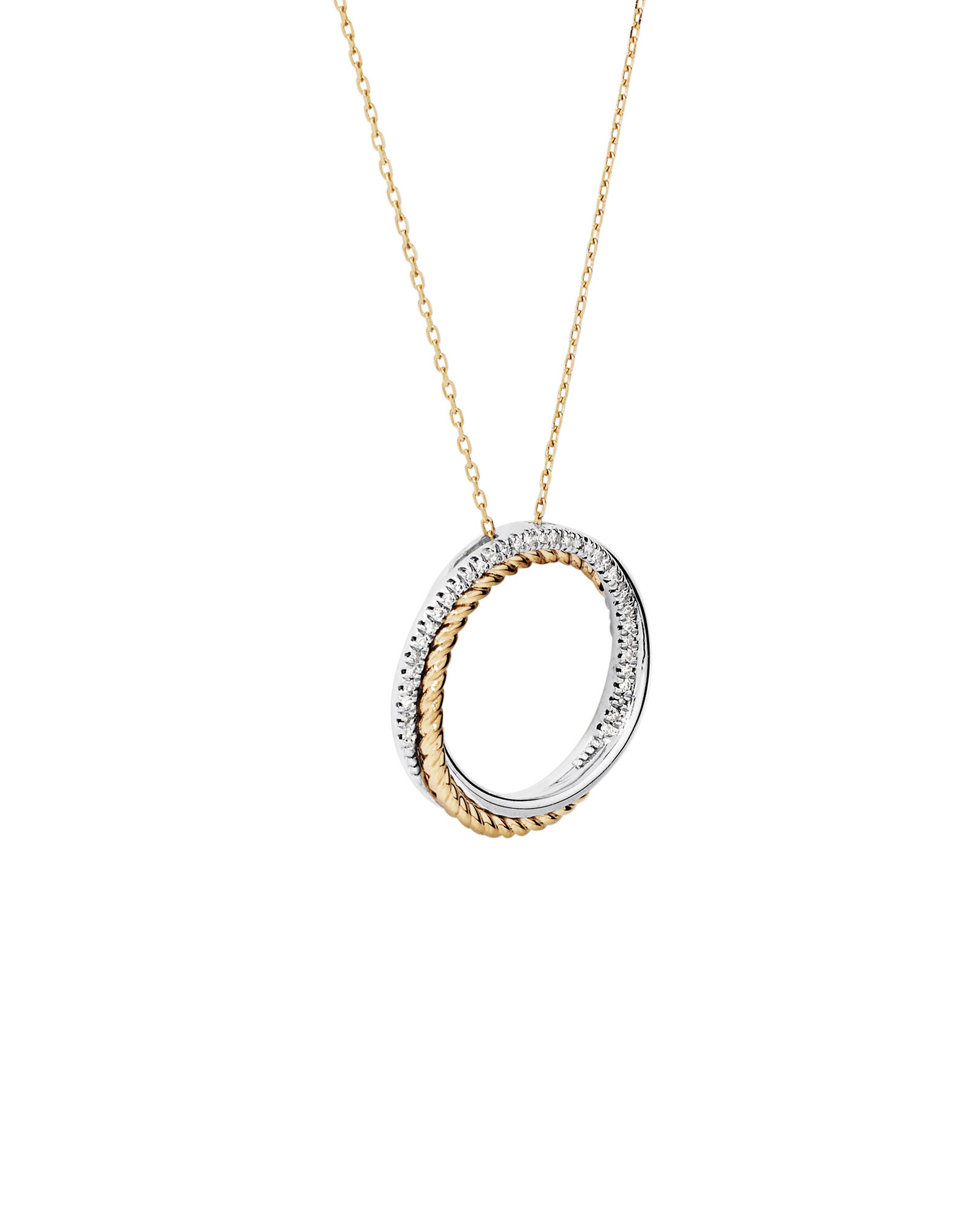 0.11 Carat TW Diamond Triple Circle Crossover Pendant Necklace in Sterling Silver & 10kt Yellow Gold