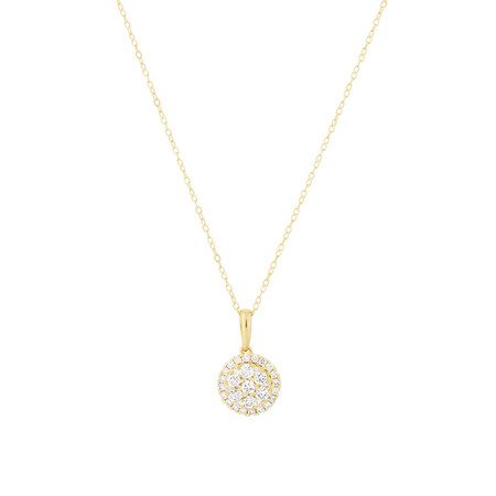 Round Cluster Pendant with Chain with 0.50 Carat TW of Diamonds in 10kt Yellow Gold Round Cluster Pendant with Chain with 0.50 Carat TW of Diamonds in 10kt Yellow Gold