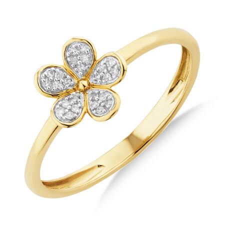 Flower Ring with 0.05 Carat TW of Diamonds in 10kt Yellow Gold Flower Ring with 0.05 Carat TW of Diamonds in 10kt Yellow Gold