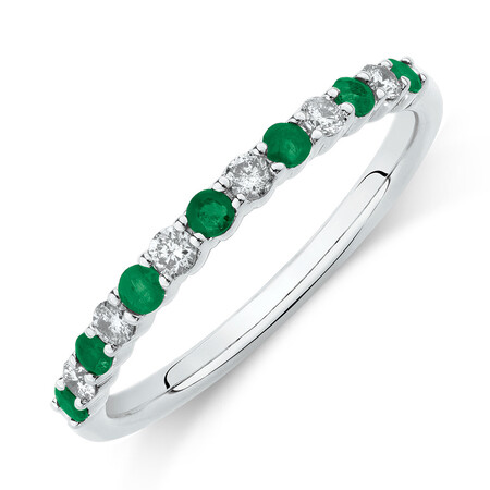 Stacker Ring with Natural Emerald & 1/7 Carat TW of Diamonds in 10kt White Gold Stacker Ring with Natural Emerald & 1/7 Carat TW of Diamonds in 10kt White Gold