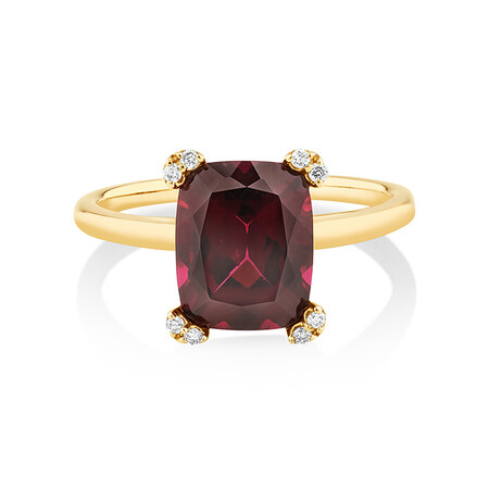 Ring with Rhodolite Garnet & Diamonds In 10kt Yellow Gold Ring with Rhodolite Garnet & Diamonds In 10kt Yellow Gold