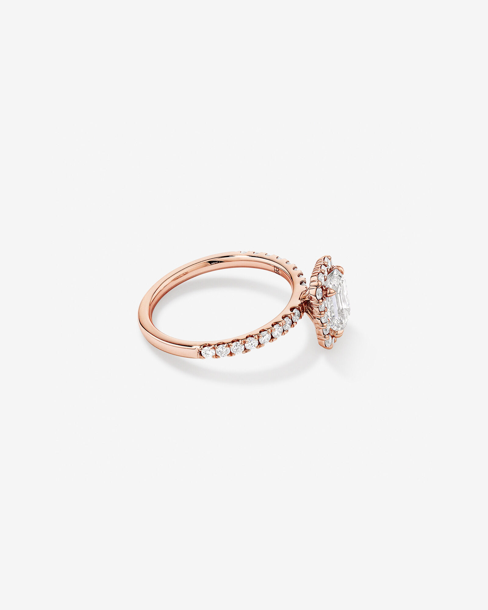 1.78 Carat TW Emerald Cut Laboratory-Grown Diamond Halo Engagement Ring in 14kt Rose Gold