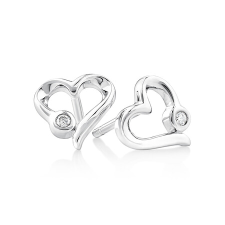 Heart Stud Earrings With Diamonds In Sterling Silver Heart Stud Earrings With Diamonds In Sterling Silver