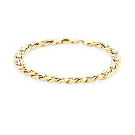 21cm (8.5") Fancy Curb Bracelet in 10kt Yellow & White Gold 21cm (8.5") Fancy Curb Bracelet in 10kt Yellow & White Gold