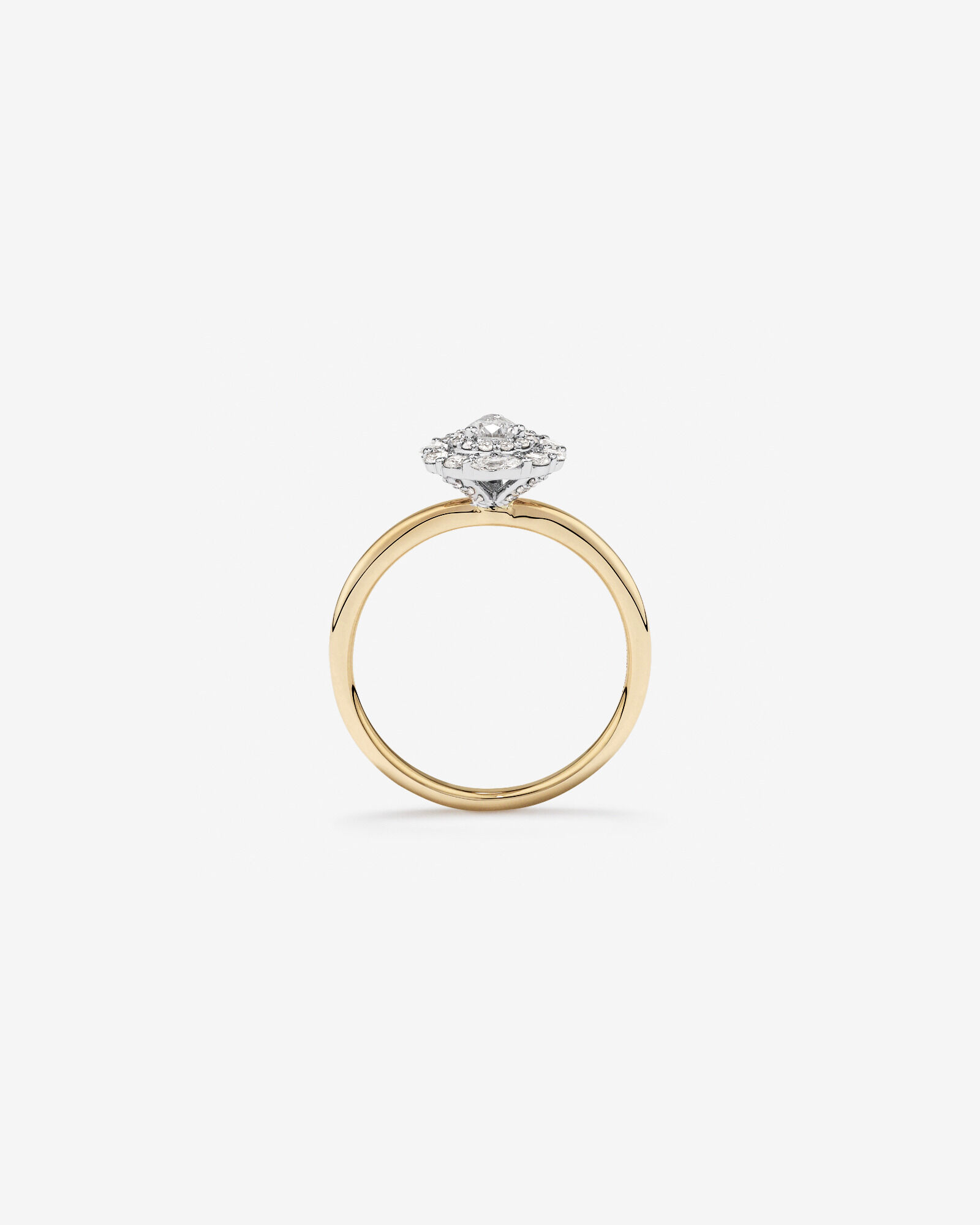 0.67 Carat TW Pear Cut Diamond Marquise and Round Brilliant Halo Engagement Ring in 14kt Yellow and White Gold