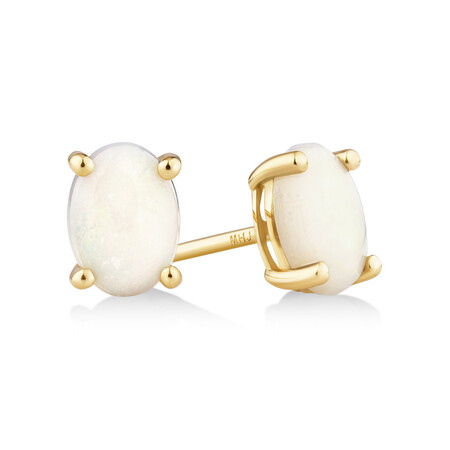 Stud Earrings with Natural White Opal in 10kt Yellow Gold Stud Earrings with Natural White Opal in 10kt Yellow Gold