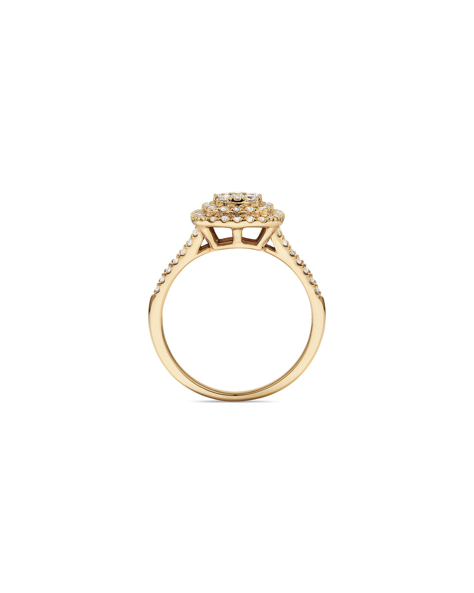 Bague Halo en Cluster Coussin avec un Poids Total de 0,65 Carat de Diamants en Or Jaune 10 Carats