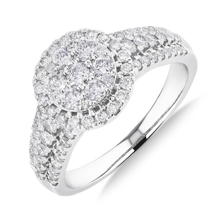 Halo Ring with 1 Carat TW of Diamonds in 10kt White Gold