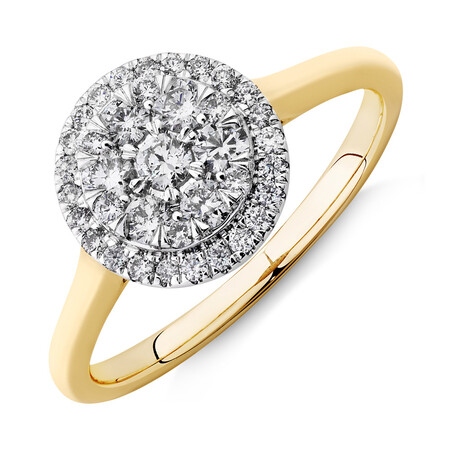 Round Cluster Halo Ring with 0.50kt TW of Diamonds in 10kt Yellow Gold Round Cluster Halo Ring with 0.50kt TW of Diamonds in 10kt Yellow Gold