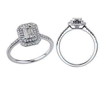 0.50 Carat TW Pie Cut Diamond Double Halo Engagement Ring in 14kt White Gold