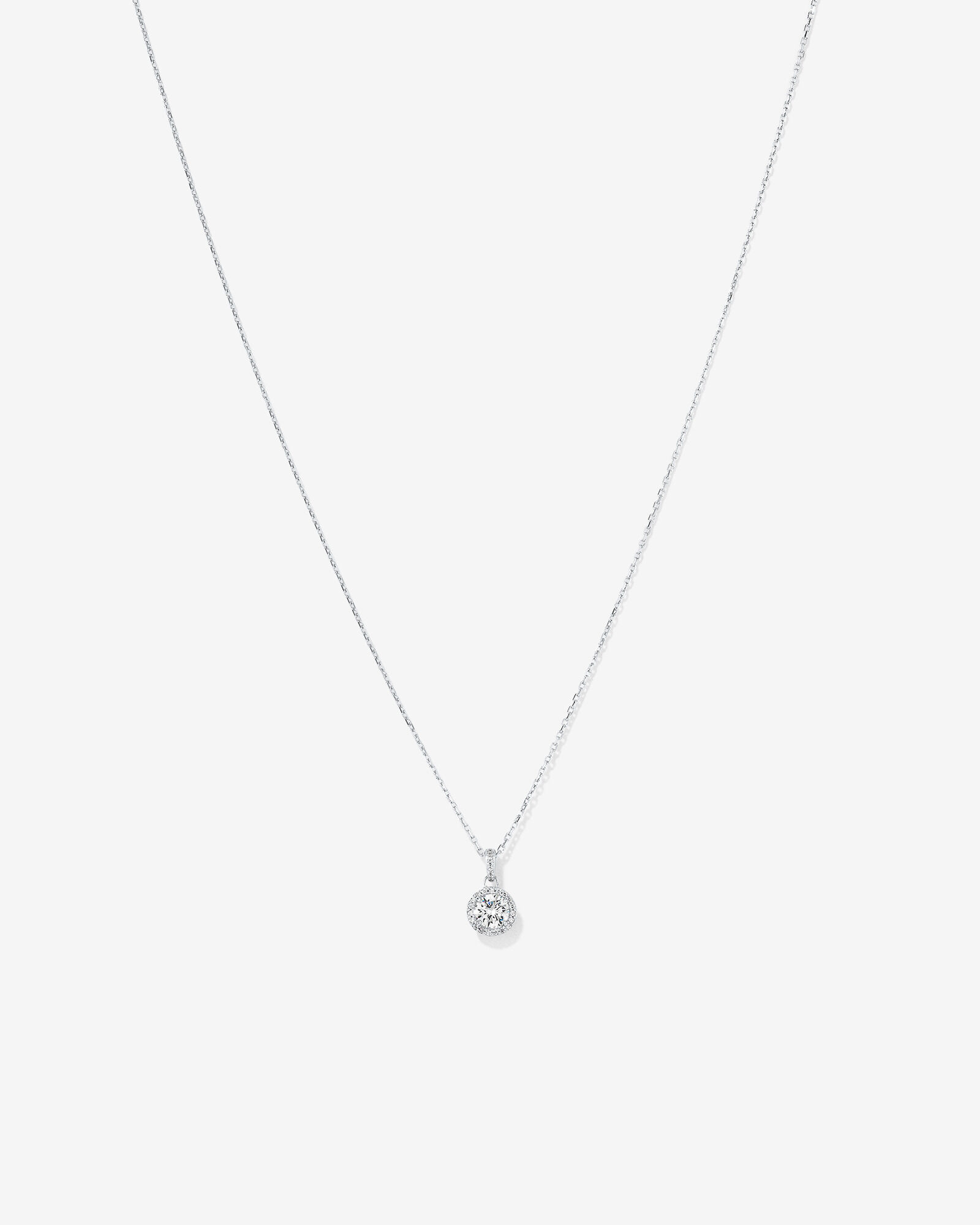 Round Brilliant Cubic Zirconia Halo Pendant Necklace in Sterling Silver