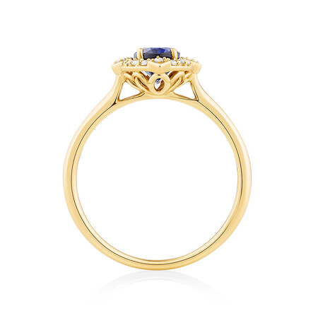 Ring with Created Sapphire & Diamonds in 10kt Yellow Gold Ring with Created Sapphire & Diamonds in 10kt Yellow Gold