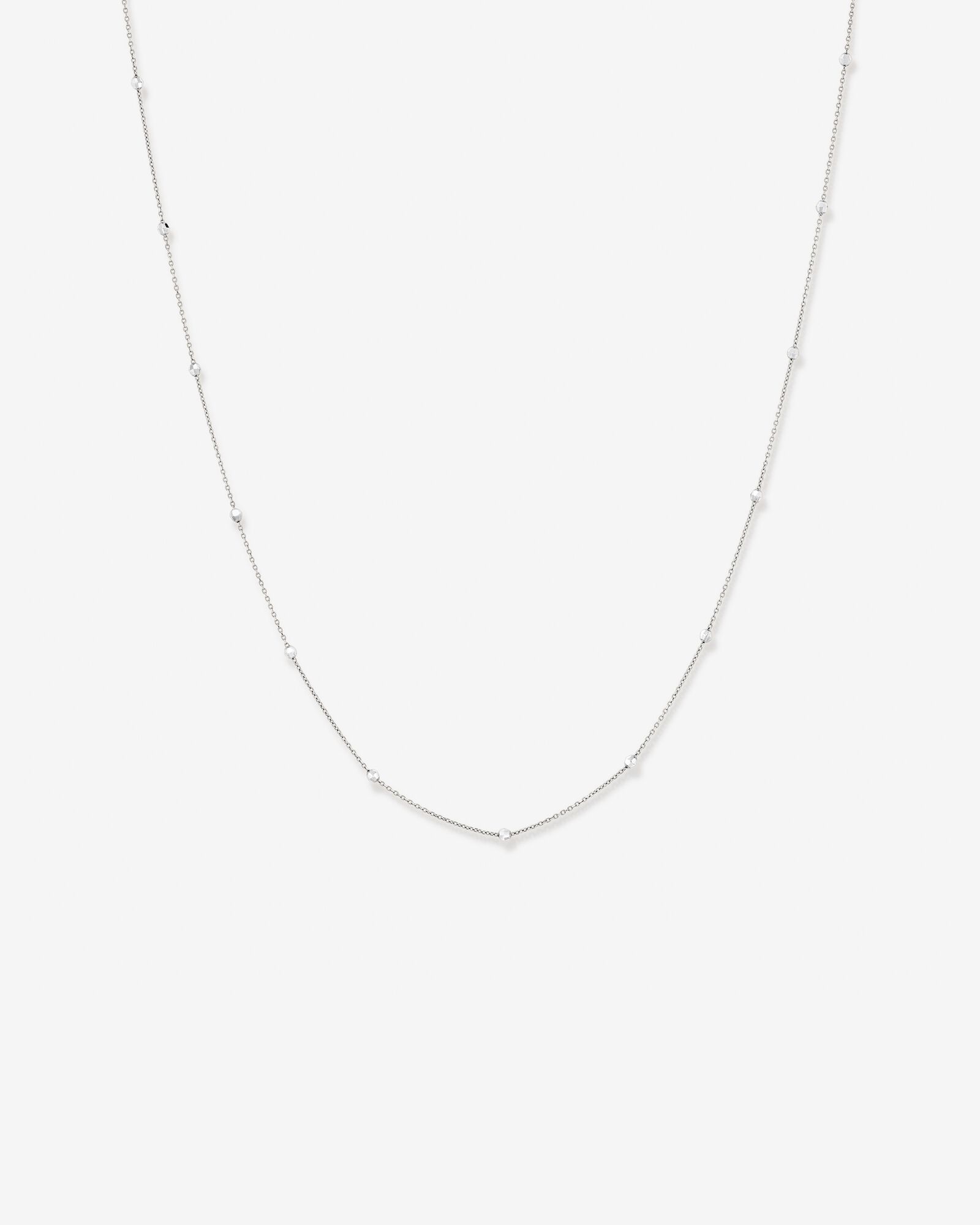 Cable Chain and Bead Station Necklace in 10kt White Gold