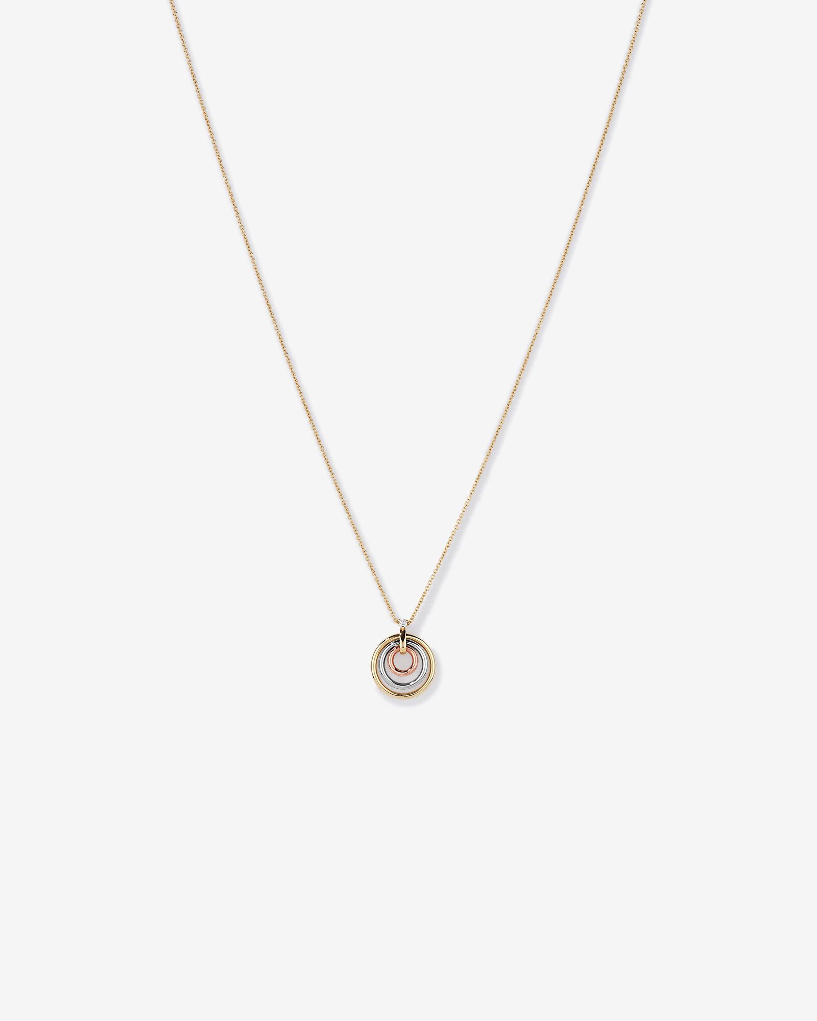 Diamond Accent Tri Tone Circle Pendant in 10kt Yellow, Rose and White Gold