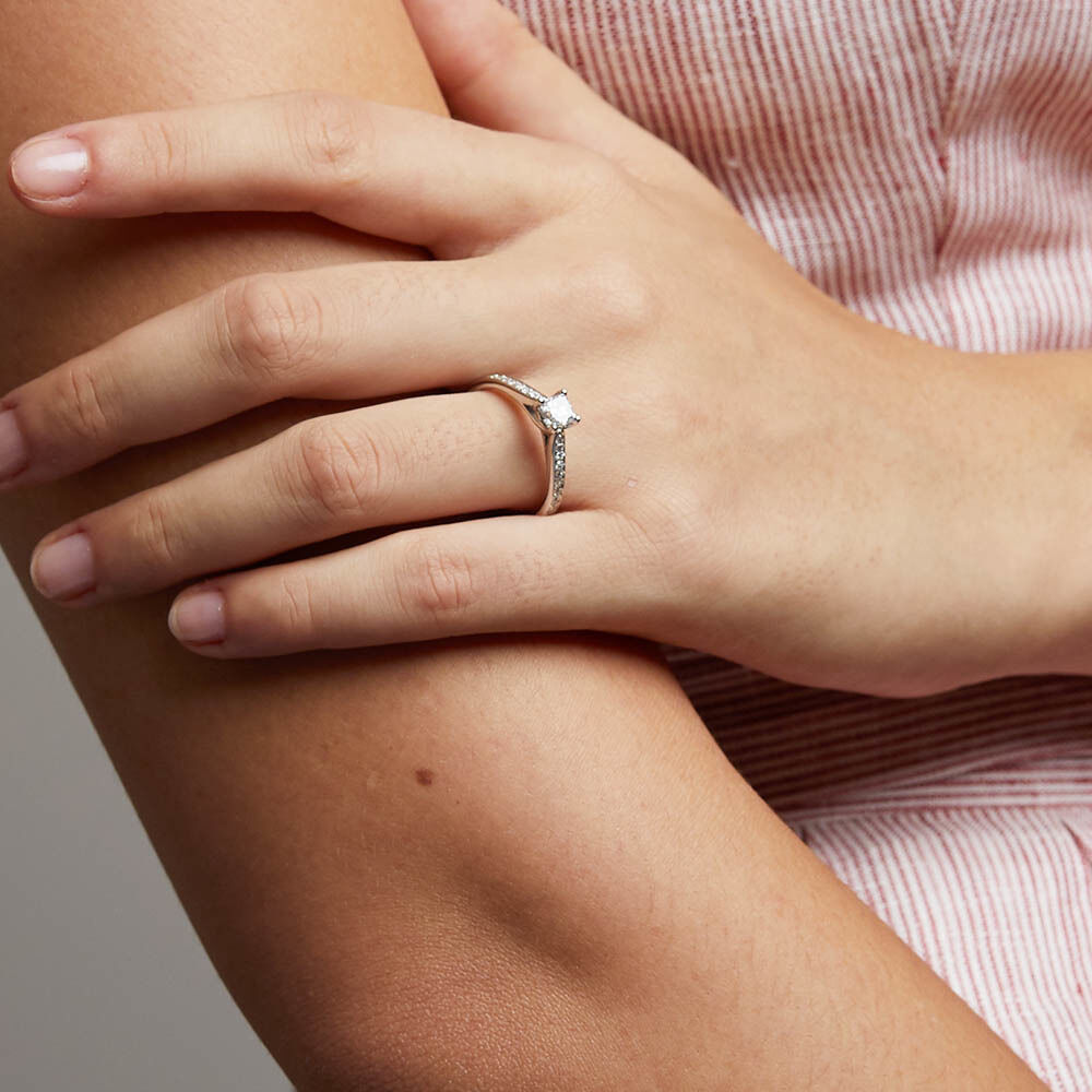 Solitaire Engagement Ring With 0.78 Carat TW of Diamonds In 14kt White Gold