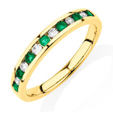 Ring with Natural Emerald & 0.15 Carat TW of Diamonds in 10kt Yellow Gold