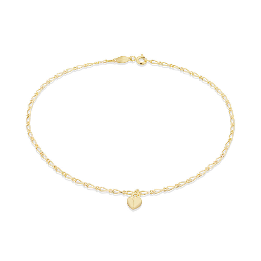 27cm (11") Heart Anklet in 10kt Yellow Gold