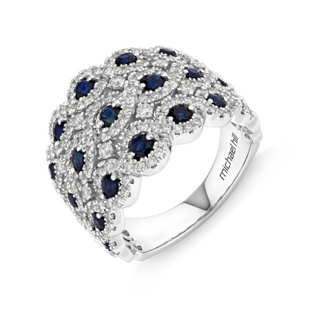 Ring with Sapphire & 1 1/4 Carat TW of Diamonds in 14kt White Gold