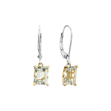 Drop Earring with Green Amethyst in Sterling Silver and 10kt Yellow Gold Drop Earring with Green Amethyst in Sterling Silver and 10kt Yellow Gold