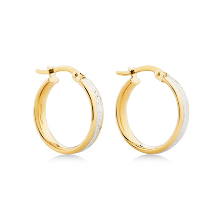 15mm Two-Tone Diamond Cut Hoop Earrings in 10kt Yellow Gold 15mm Two-Tone Diamond Cut Hoop Earrings in 10kt Yellow Gold