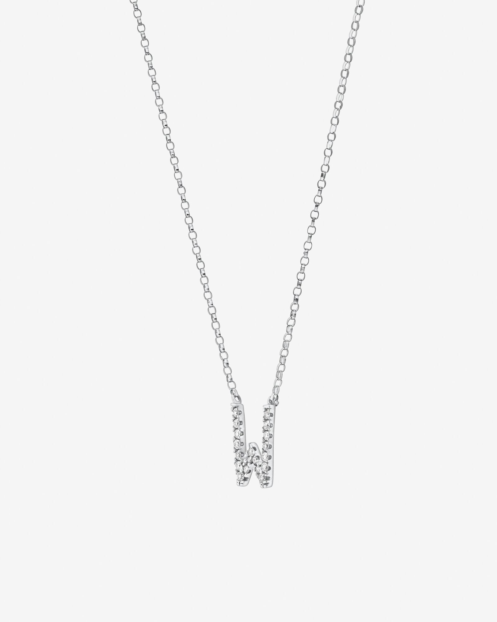 W Initial Necklace with 0.10 Carat TW of Diamonds in 10kt White Gold