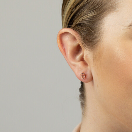 Stud Earrings with Created Peach Sapphire in 10kt Rose Gold Stud Earrings with Created Peach Sapphire in 10kt Rose Gold