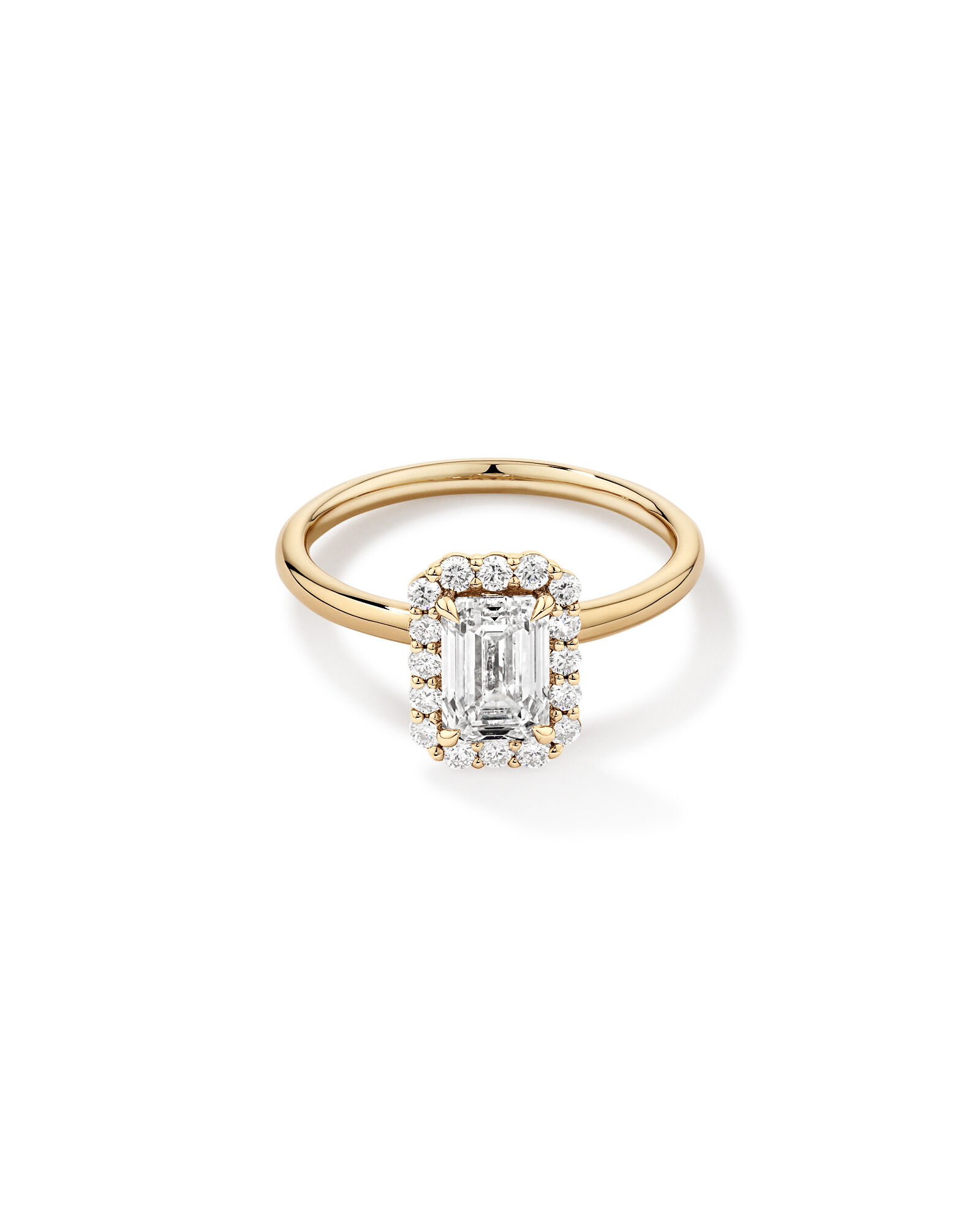 Bague de fiançailles en halo de diamants cultivés en laboratoire TW taille émeraude de 1,46 carat en or jaune 14 carats