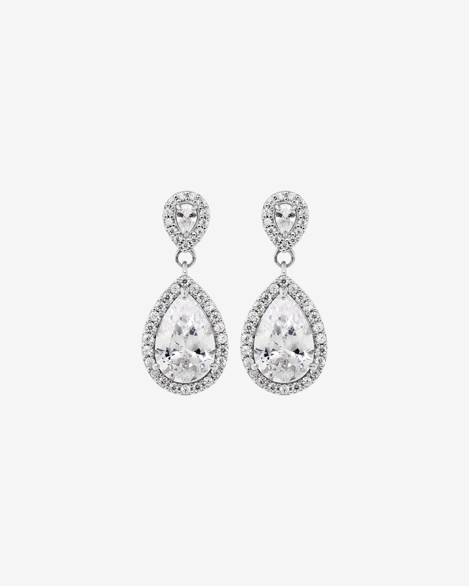 Pear Cubic Zirconia Halo Drop Stud Earrings in Sterling Silver