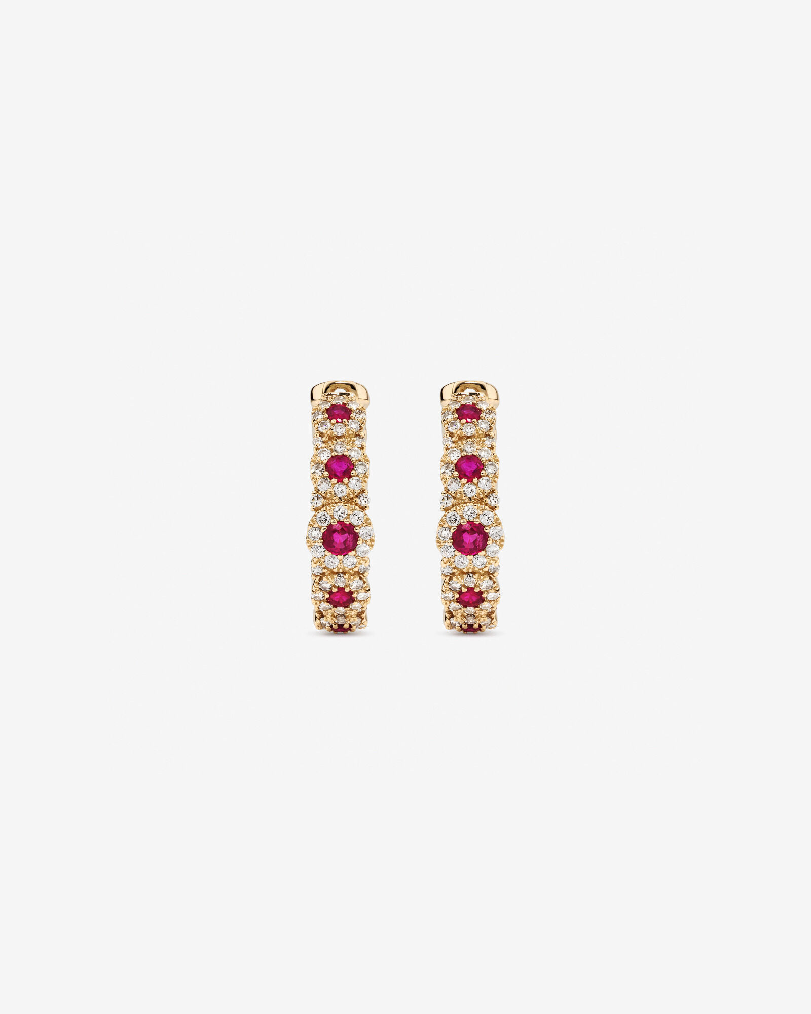 Bubble Huggie Earrings with Ruby and 0.52 Carat TW Diamonds in 14kt Yellow Gold