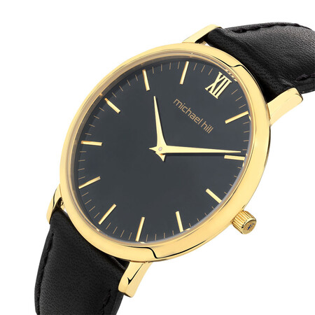 Ladies Watch in Black Leather & Stainless Steel Ladies Watch in Black Leather & Stainless Steel