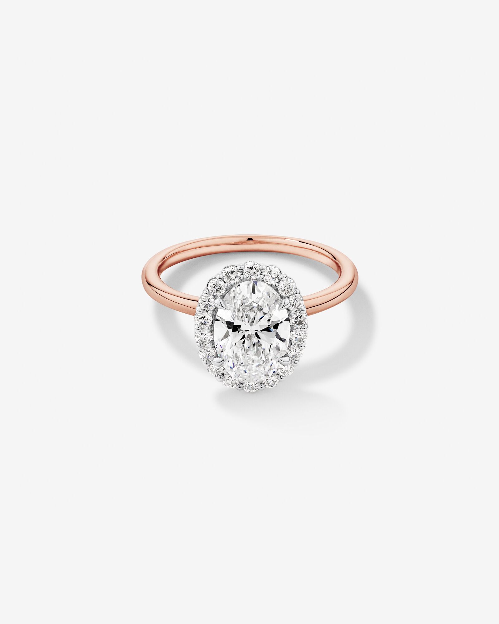 Bague de fiançailles en halo de diamants cultivés en laboratoire TW de 2,34 carats en or rose et blanc 14 carats