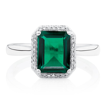 Ring with Created Emerald & Diamonds in 10kt White Gold Ring with Created Emerald & Diamonds in 10kt White Gold