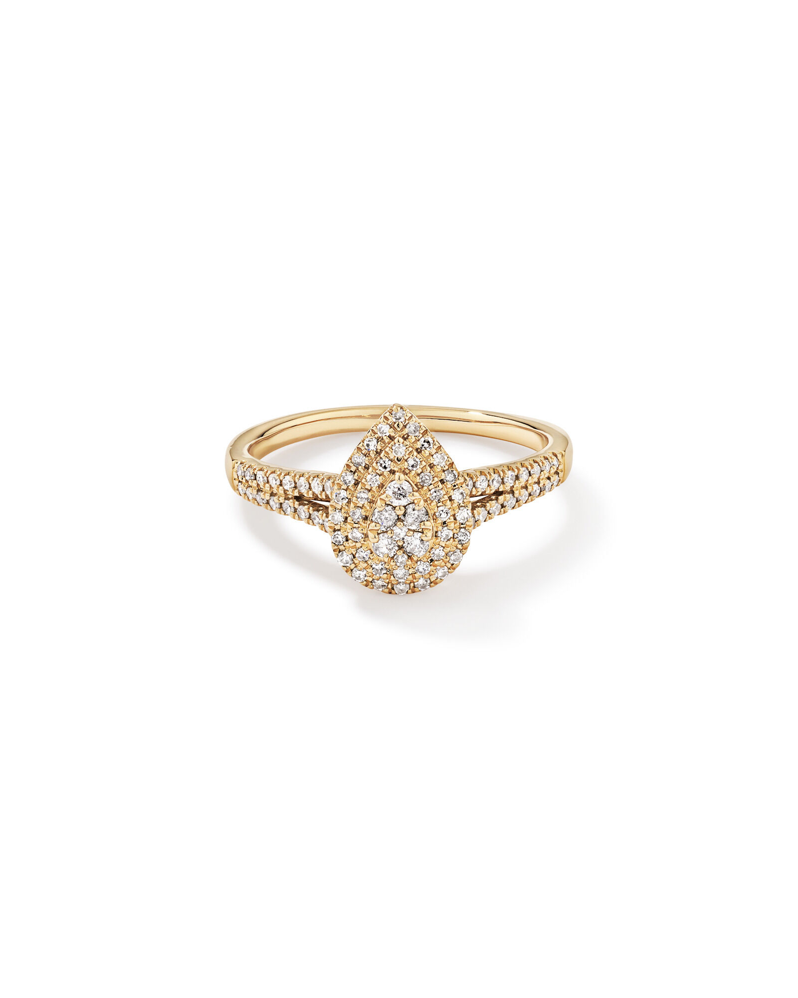 0.30 Carat TW Pear Shaped Cluster Diamond Halo Engagement  Ring in 10kt Yellow Gold