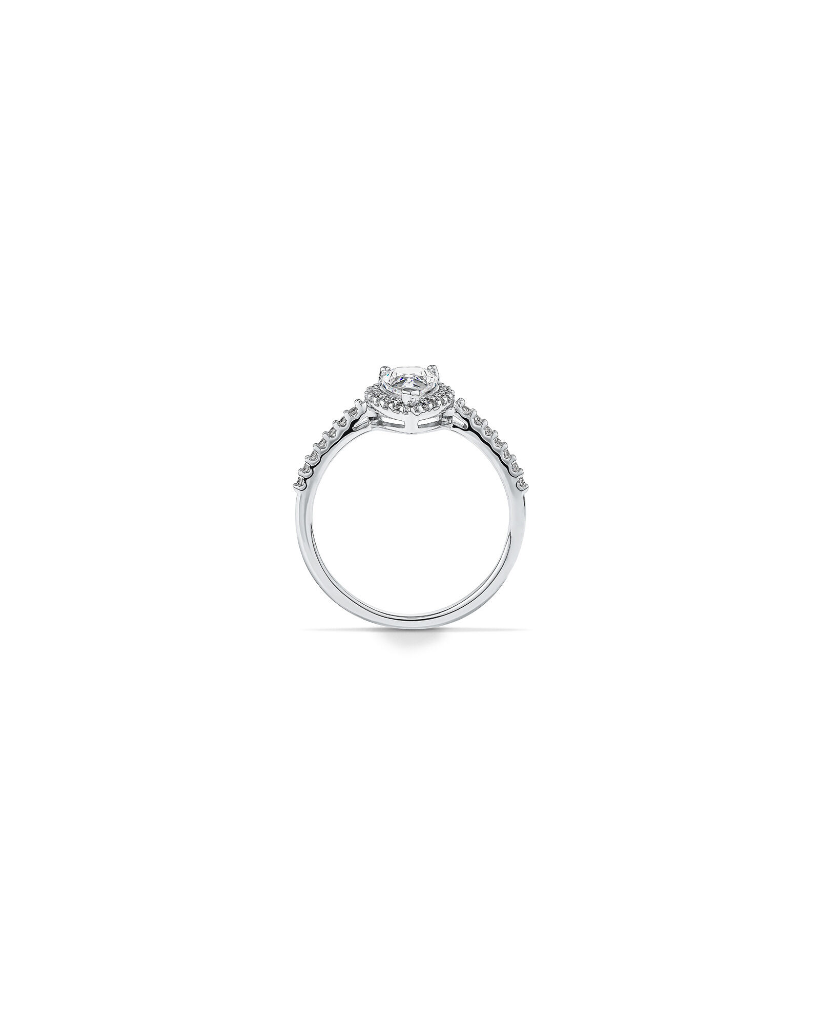Pear Shaped Cubic Zirconia Halo and Side Accent Ring Sterling Silver